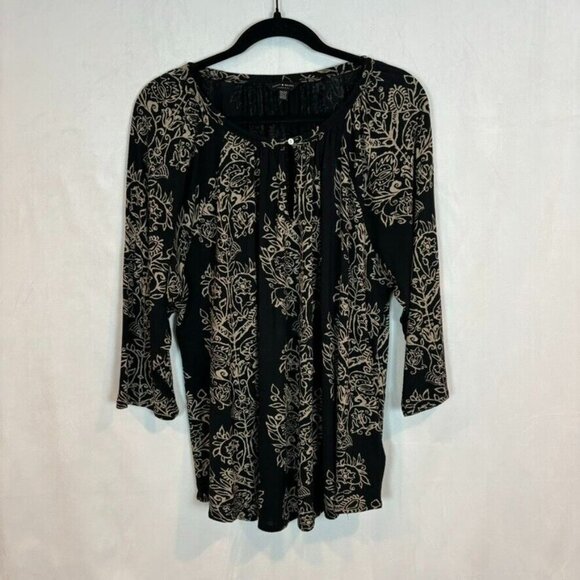 Lucky Brand Women's Black Paisley Boho 3/4 sleeve top size 2X Whimsigoth Peasant - Picture 1 of 11